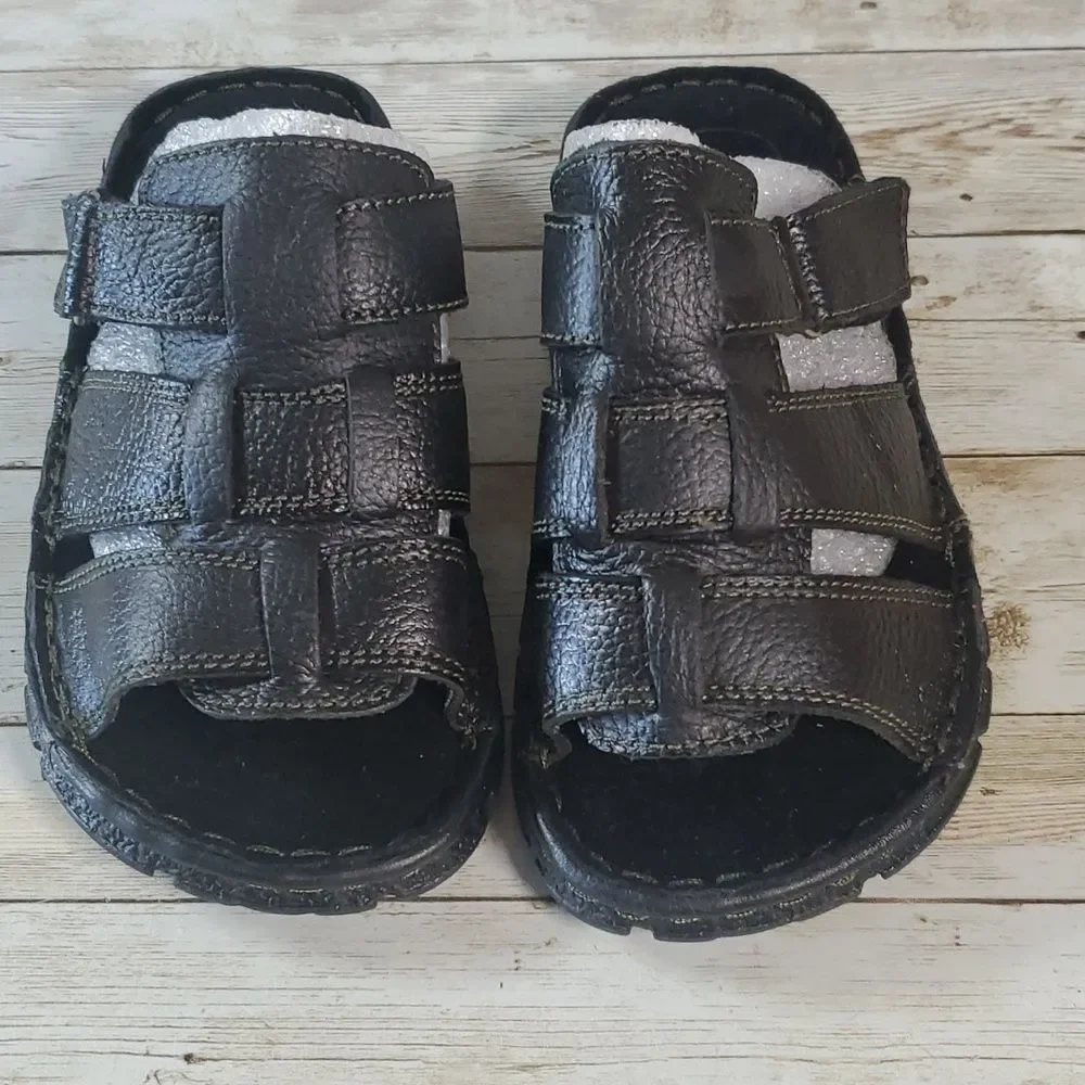 NEW Kids Luna Black Leather Woven Sandals Size 11